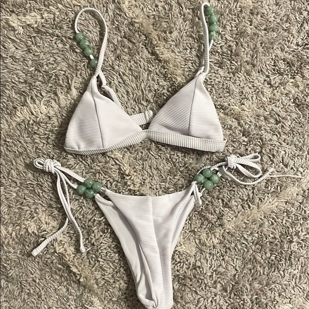 White beaded bikini set